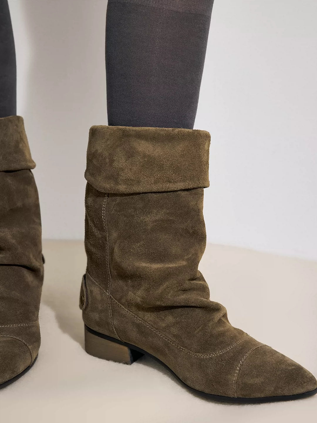 Pointed-Toe Suede Slouch Boots