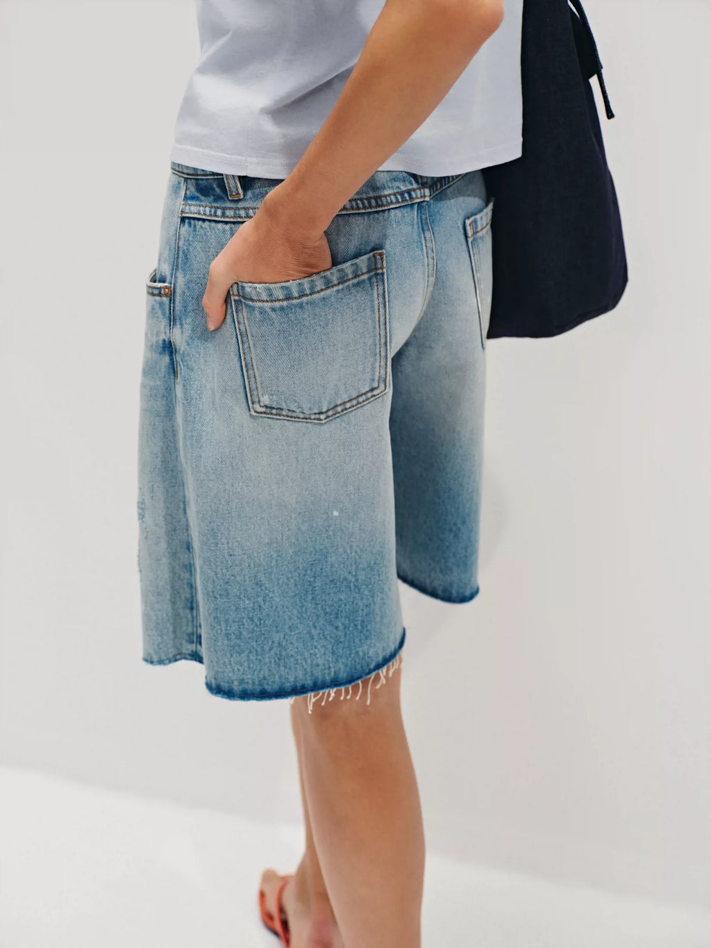 Splatter-Paint Ice-Blue Low-Rise Baggy Denim Jorts