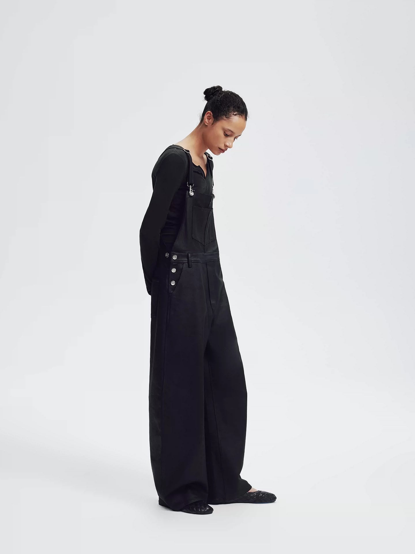 Black Waxed Denim Overalls
