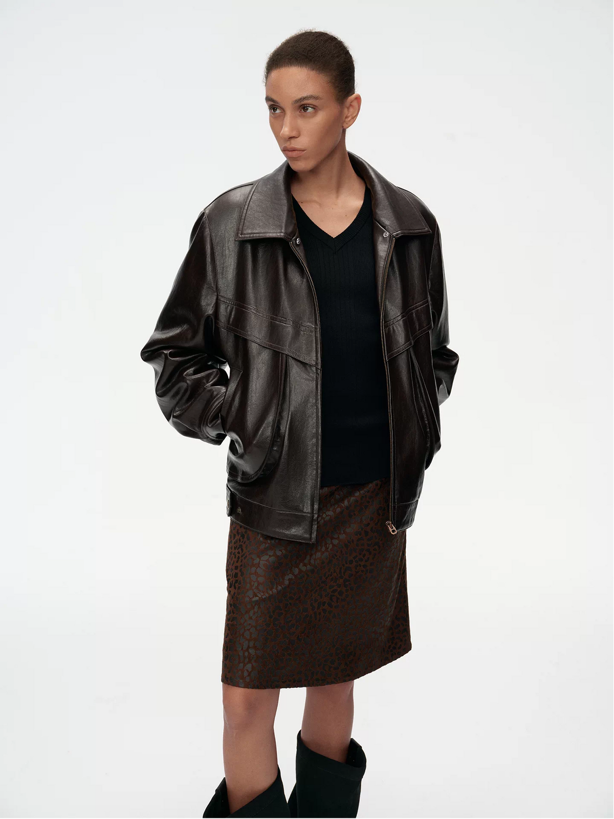 Detachable Fur Collar Leather Jacket