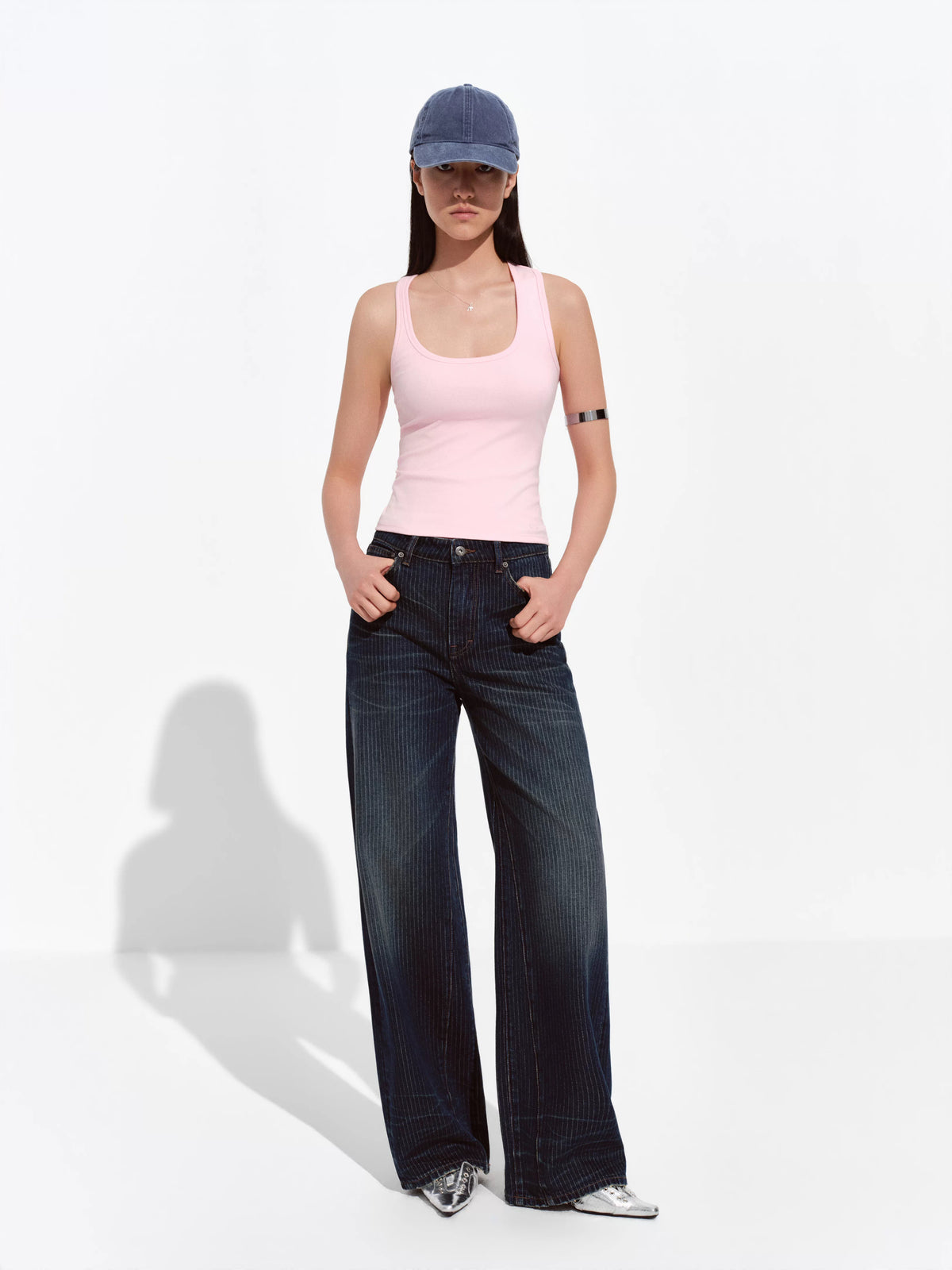 Pinstripe Whiskered Dark Blue Jeans