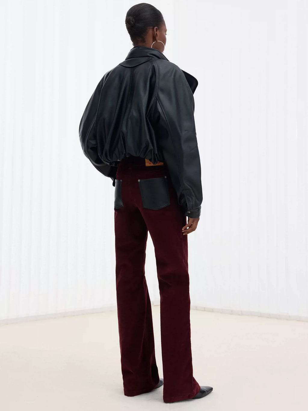 Leather-Paneled Stretch Corduroy Red Trousers