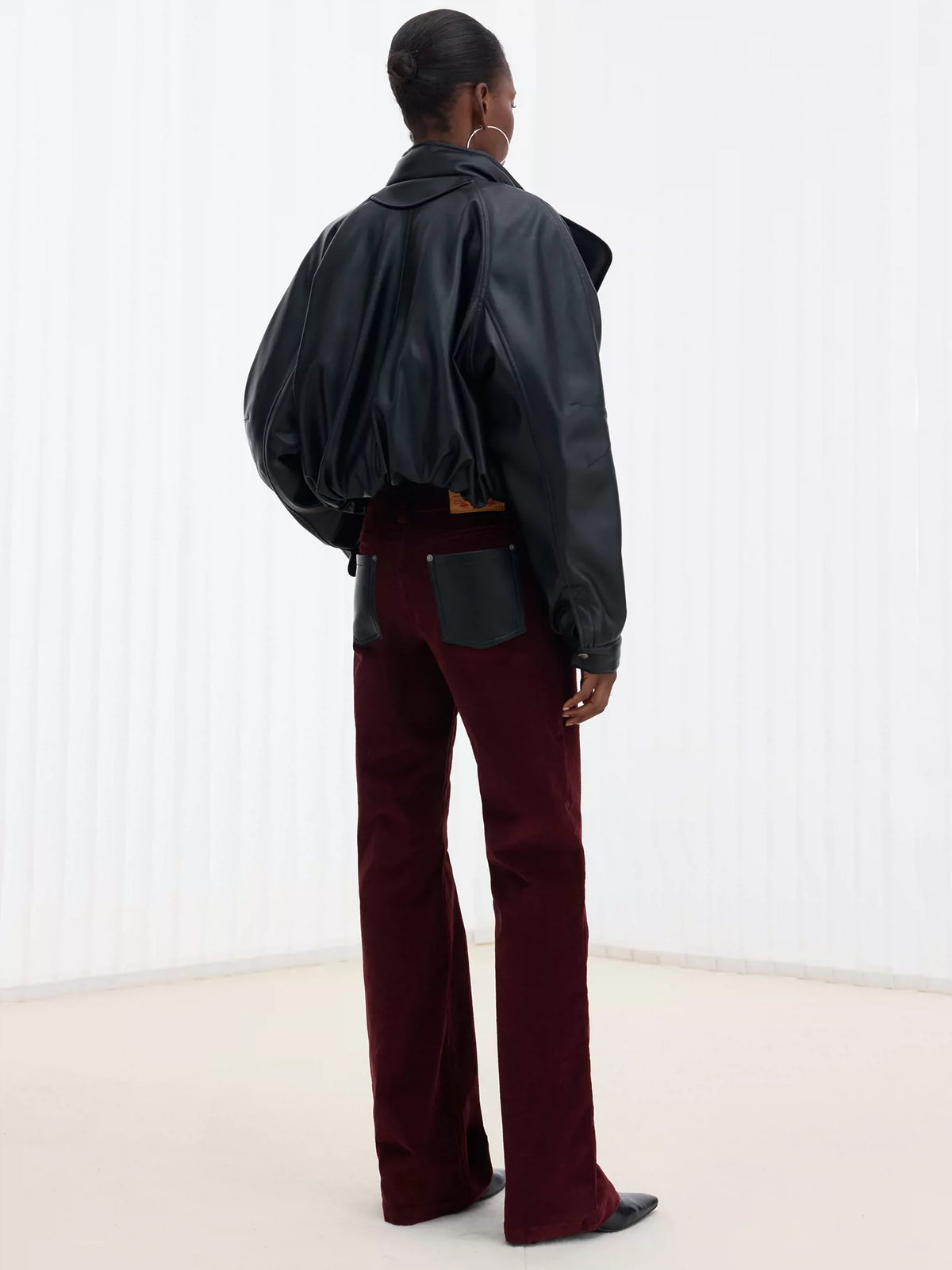 Leather-Paneled Stretch Corduroy Red Trousers
