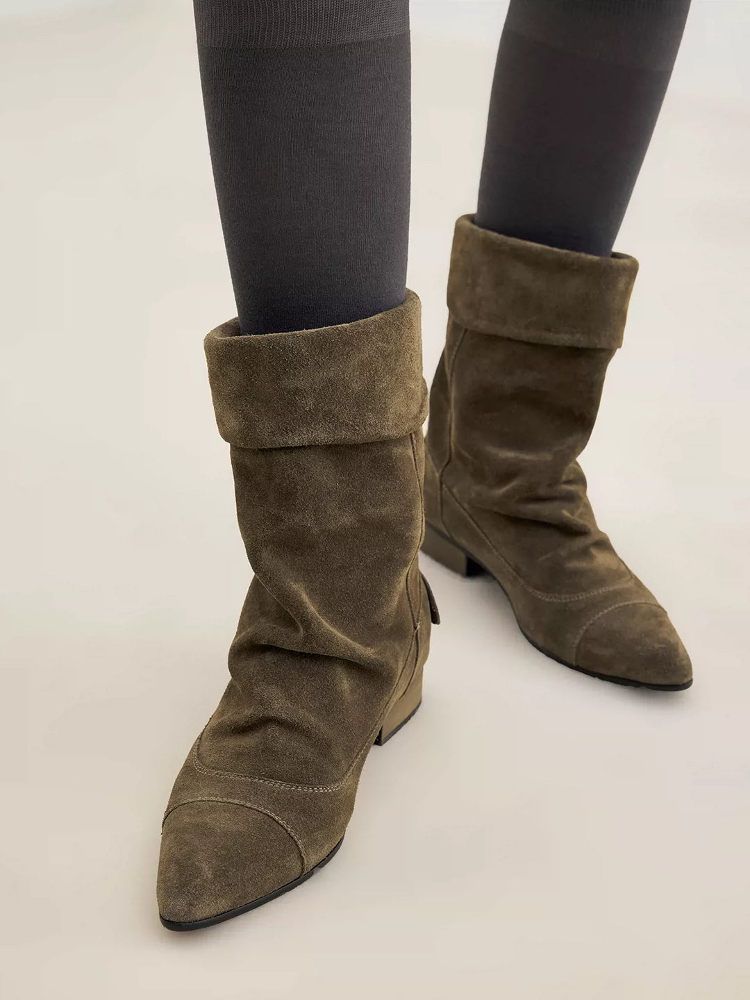 Pointed-Toe Suede Slouch Boots