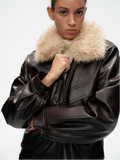 Detachable Fur Collar Leather Jacket