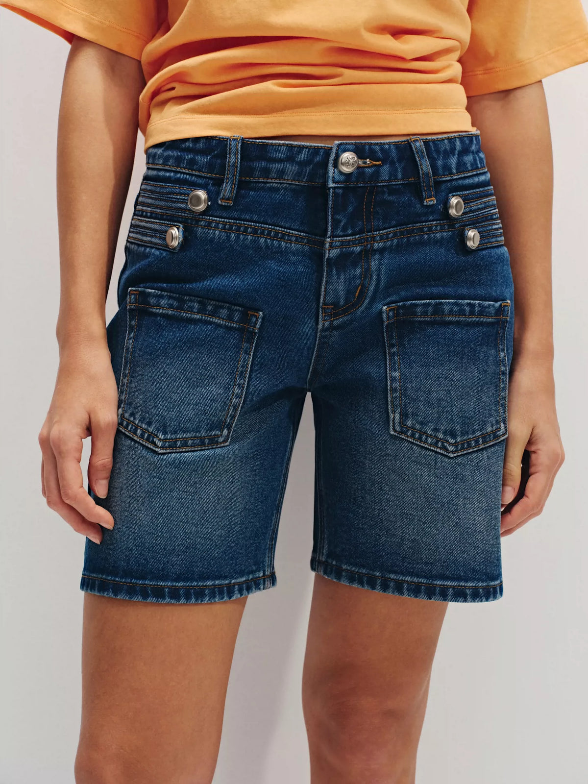 Splatter-Paint Ice-Blue Low-Rise Baggy Denim Jorts