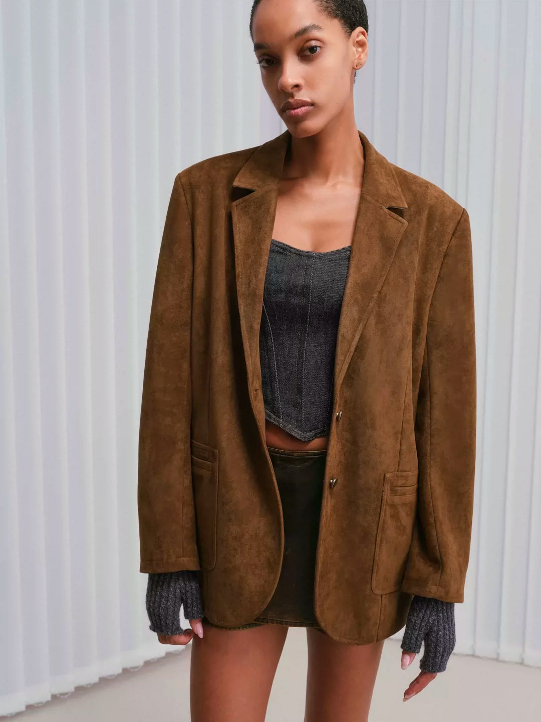 IFIKNOW Oversized Vintage Suede Blazer