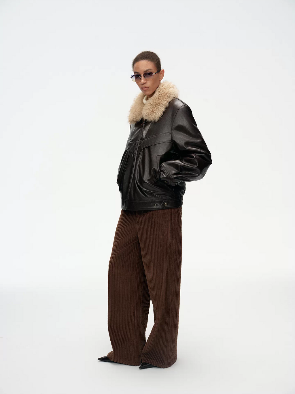 Detachable Fur Collar Leather Jacket