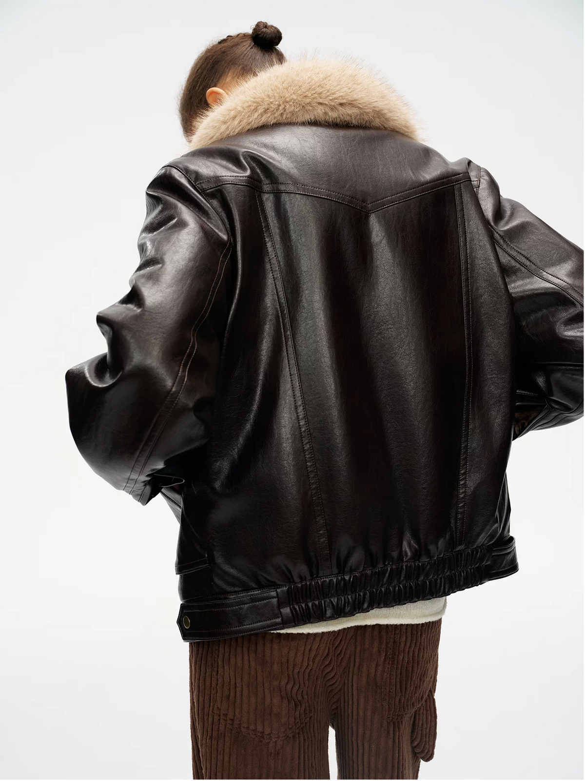 Detachable Fur Collar Leather Jacket