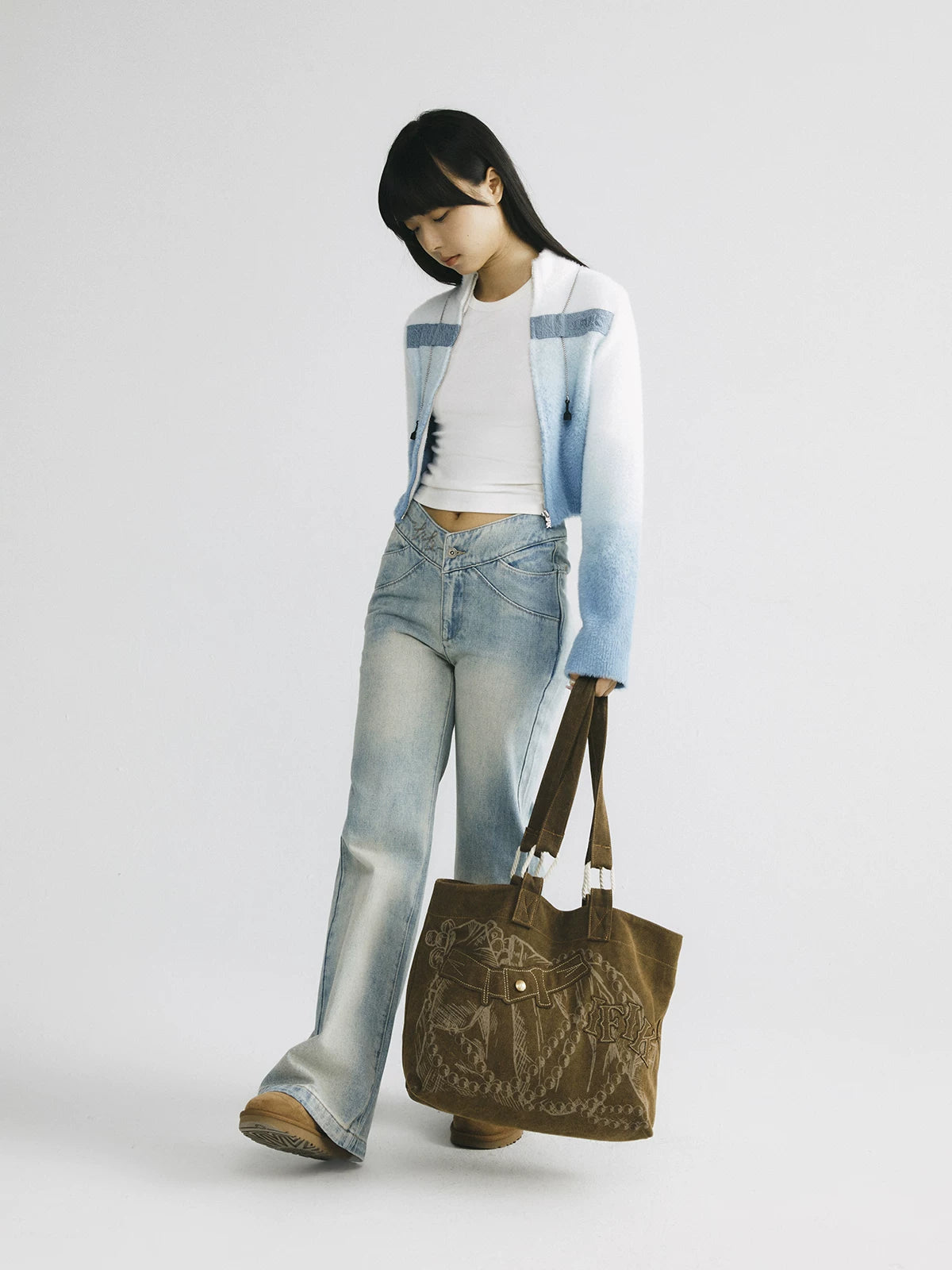 Rust Mixed-Media Appliqué Tote Bag