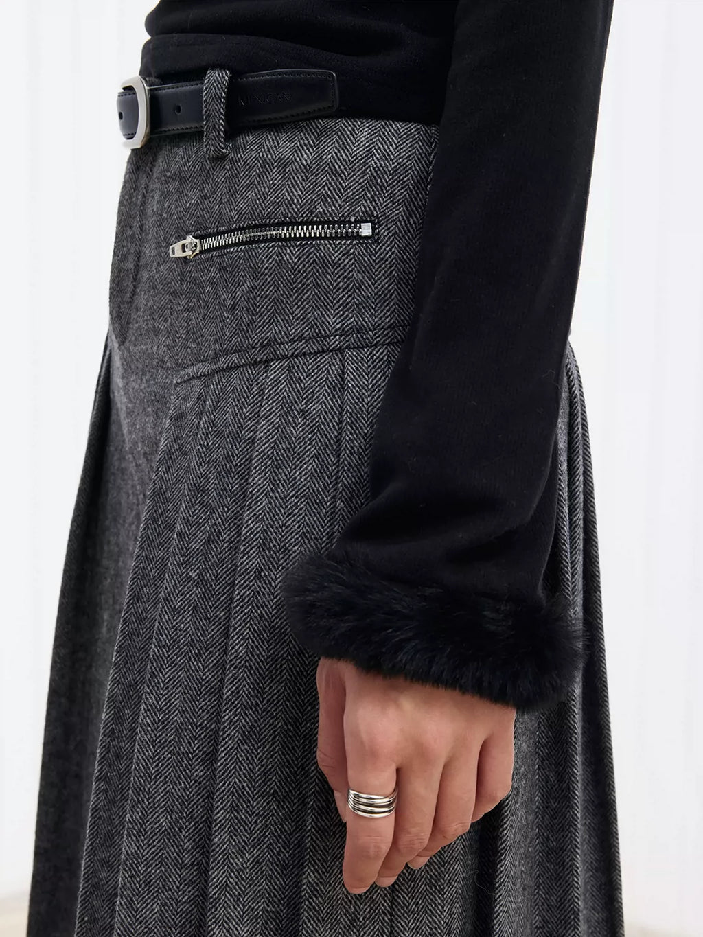 Wool-Blend Pleated Maxi Skirt