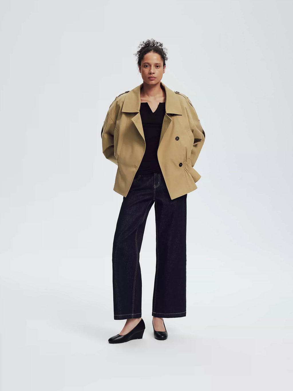 Khaki Ruffled Cropped Trench Coat
