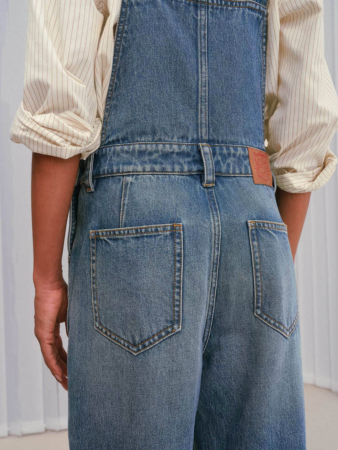 Premium Wash V-Neck Denim Jumpsuit