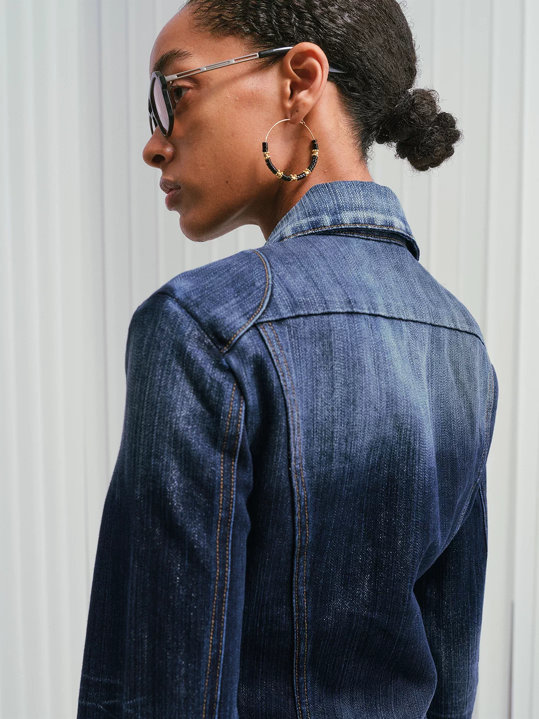 Tailored Metallic-Thread Slub Denim Jacket