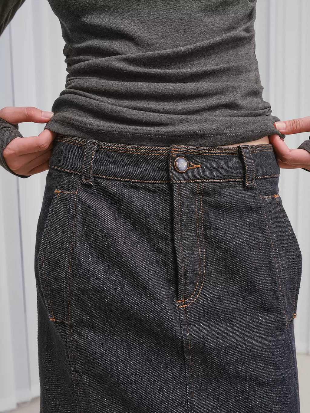 Colorfast Raw Denim Cargo Maxi Skirt
