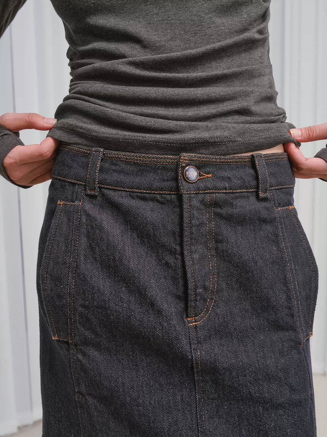 IFIKNOW Colorfast Raw Denim Cargo Maxi Skirt