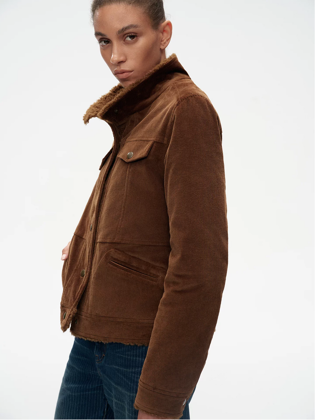 Faux Fur Collar Corduroy Jacket