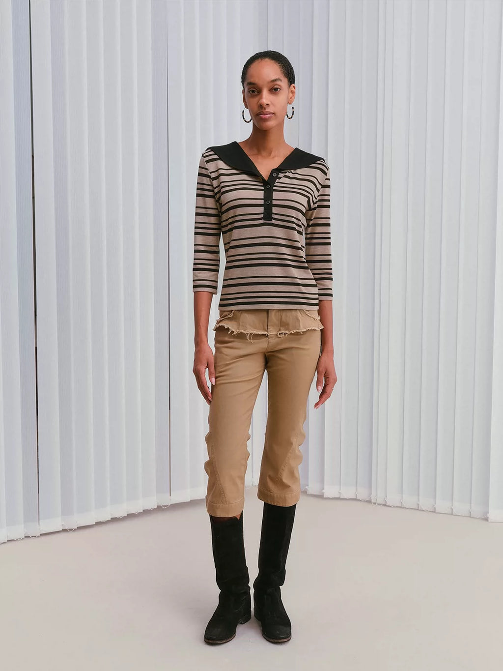 Ruched Khaki Cropped Cargo Pants