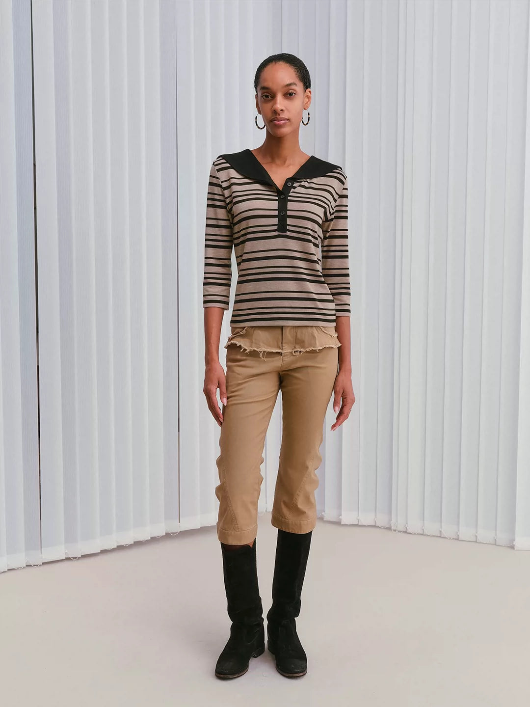 Ruched Khaki Cropped Cargo Pants