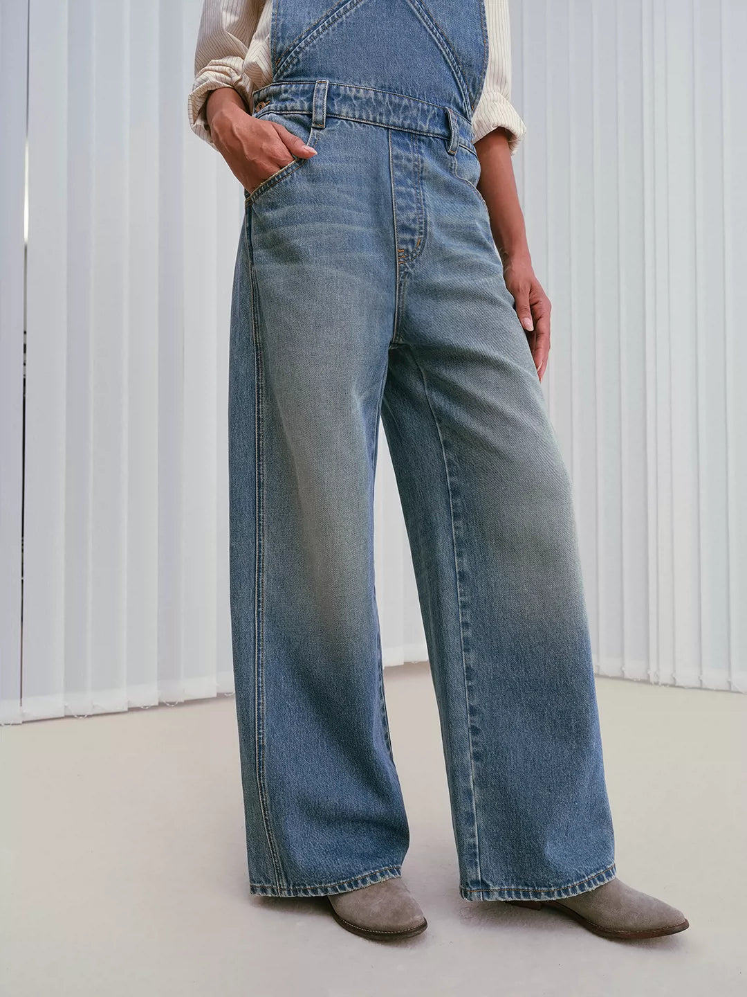 Premium Wash V-Neck Denim Jumpsuit