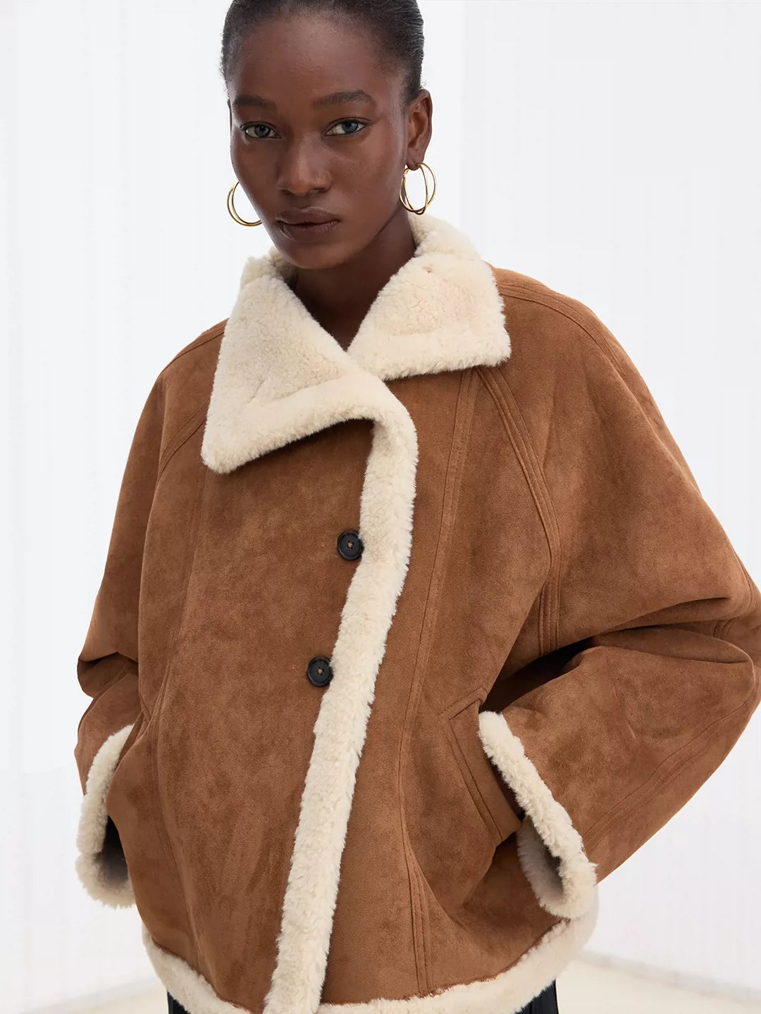 IFIKNOW Asymmetric-Collar Oversized Faux Shearling Coat