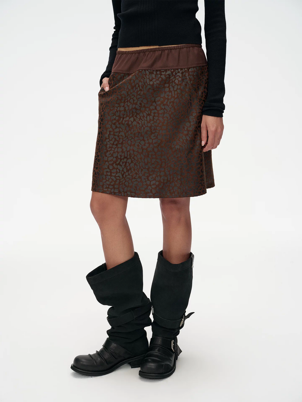 Dark Brown Leopard A-Line Skirt