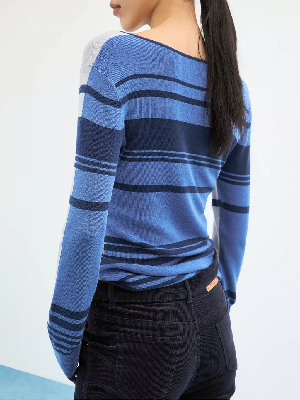 Paneled Contrast-Stripe Lyocell-Wool Top