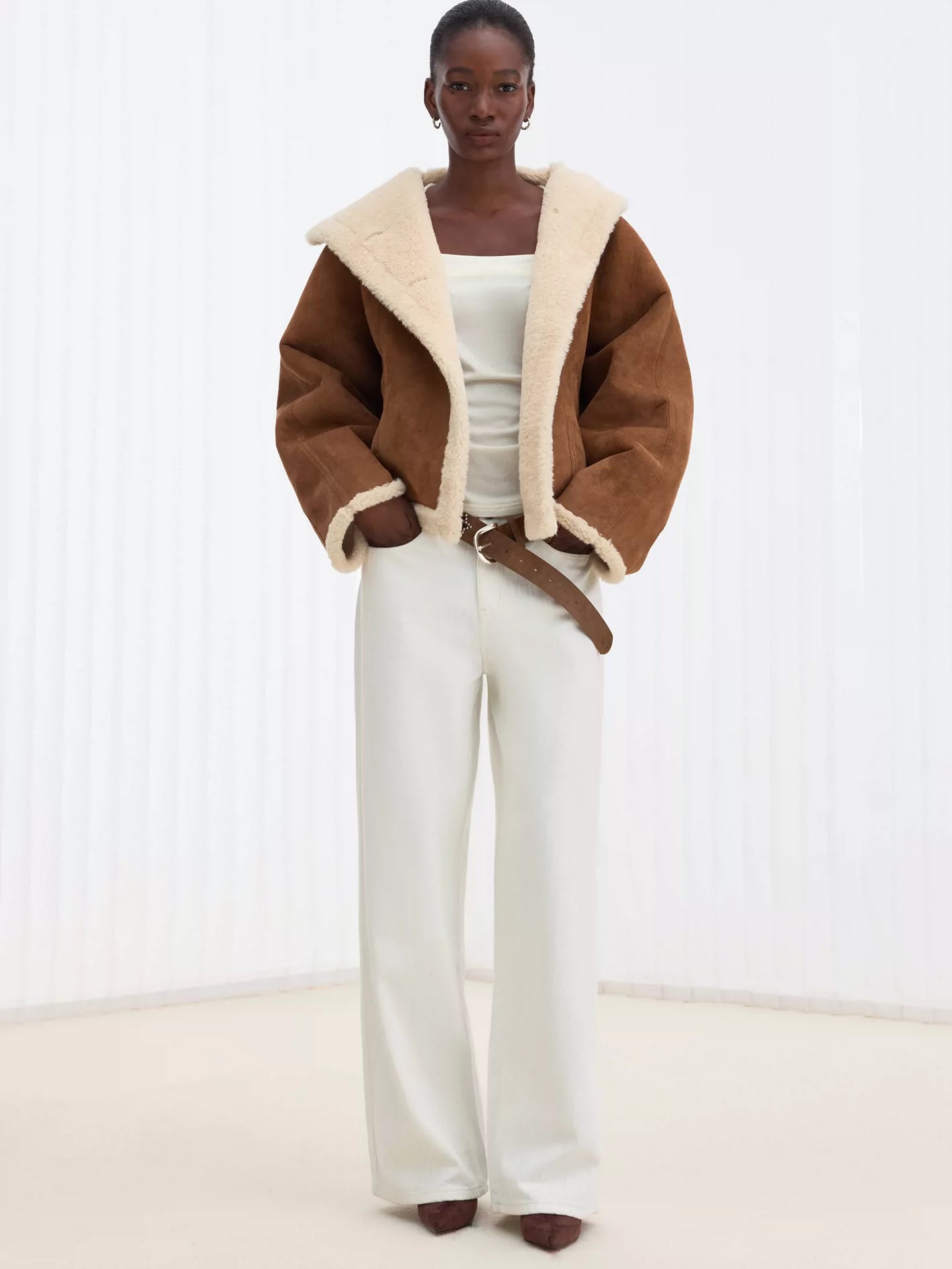 IFIKNOW Asymmetric-Collar Oversized Faux Shearling Coat