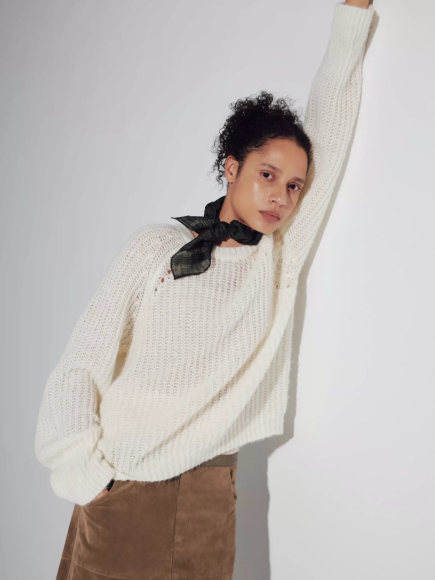 White Sheer Alpaca Cropped Sweater