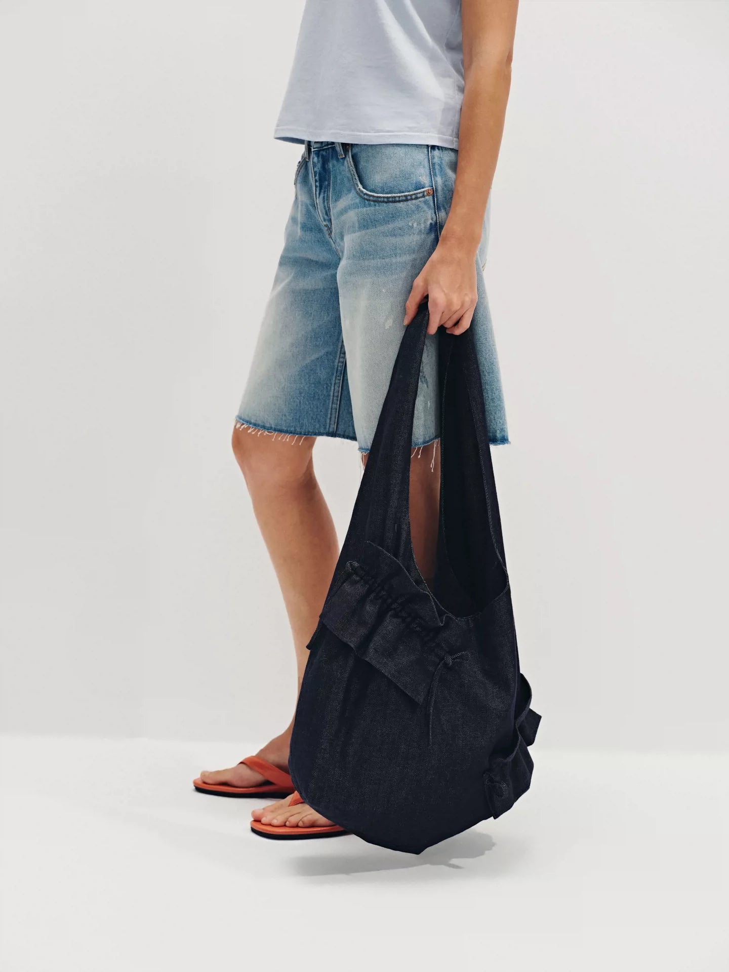 Heavyweight Raw Denim Ruffled Tote Bag