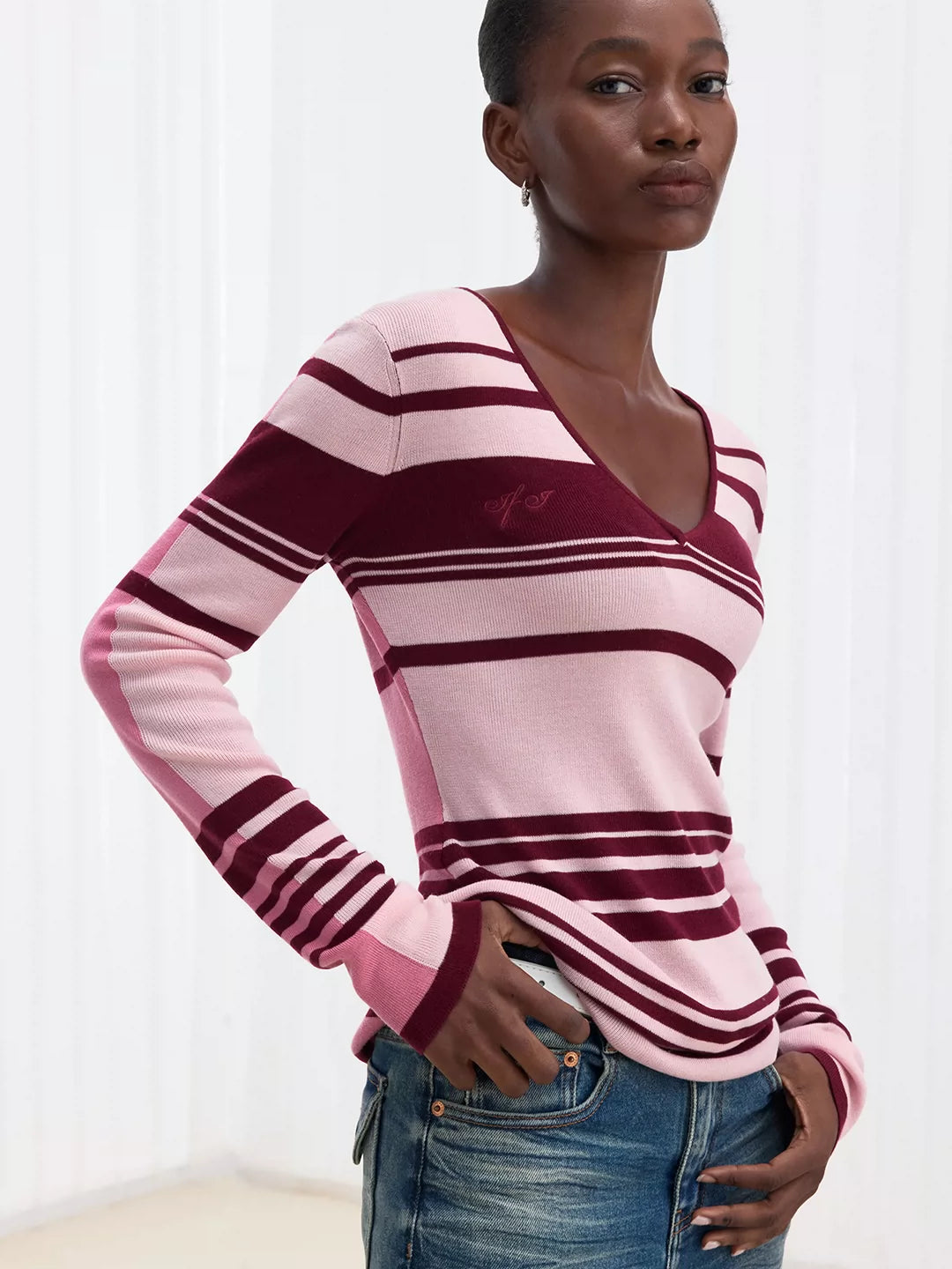 Paneled Contrast-Stripe Lyocell-Wool Top