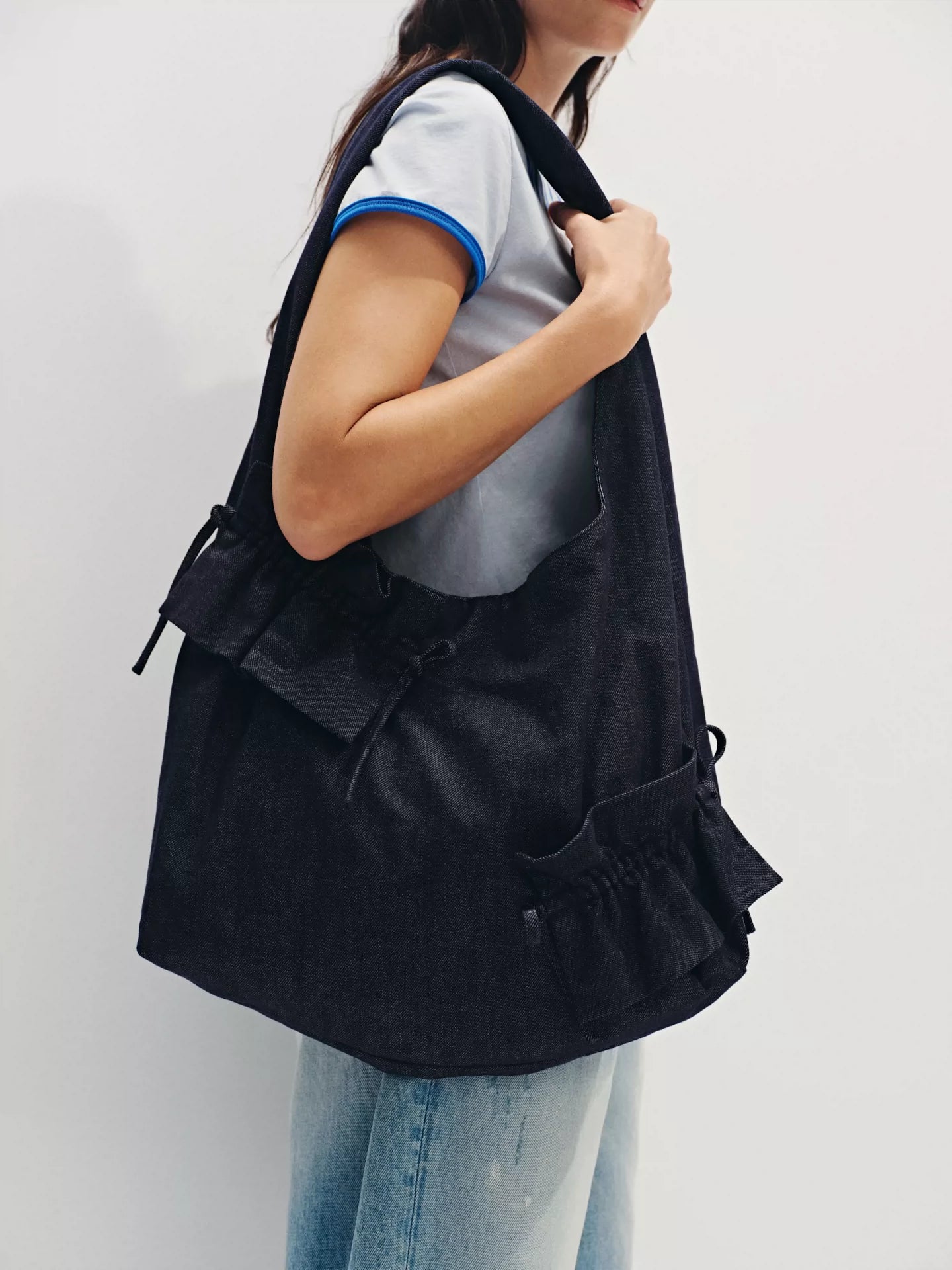 Heavyweight Raw Denim Ruffled Tote Bag