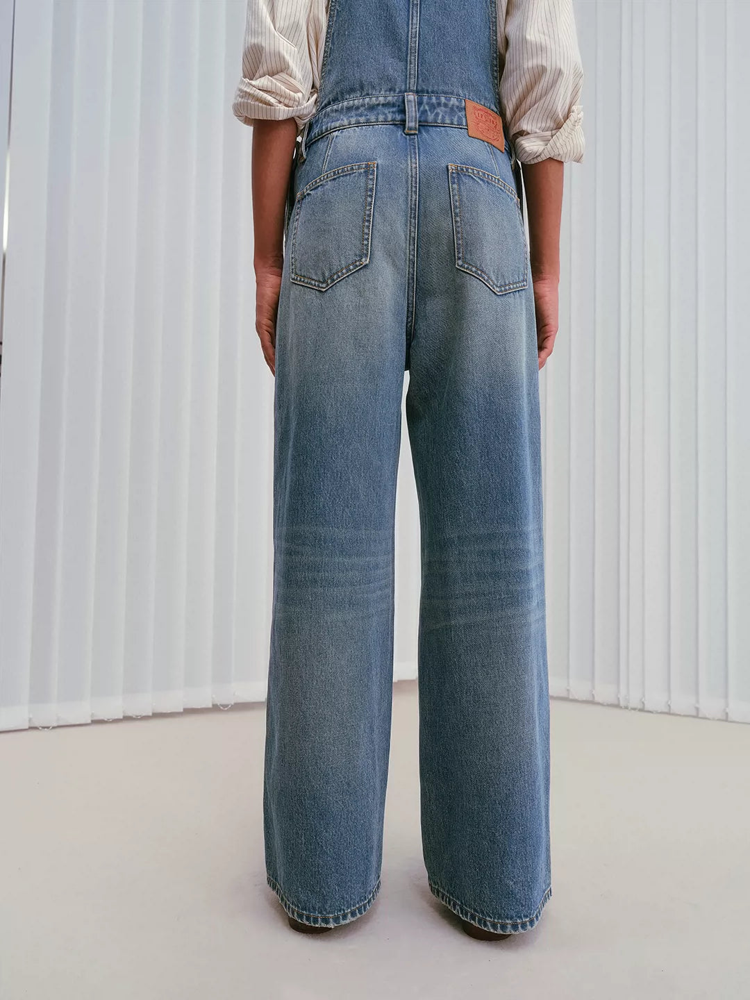 Premium Wash V-Neck Denim Jumpsuit