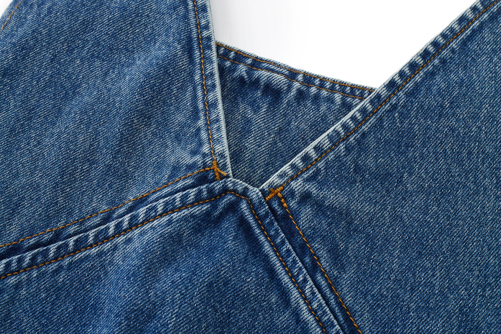 Premium Wash V-Neck Denim Jumpsuit