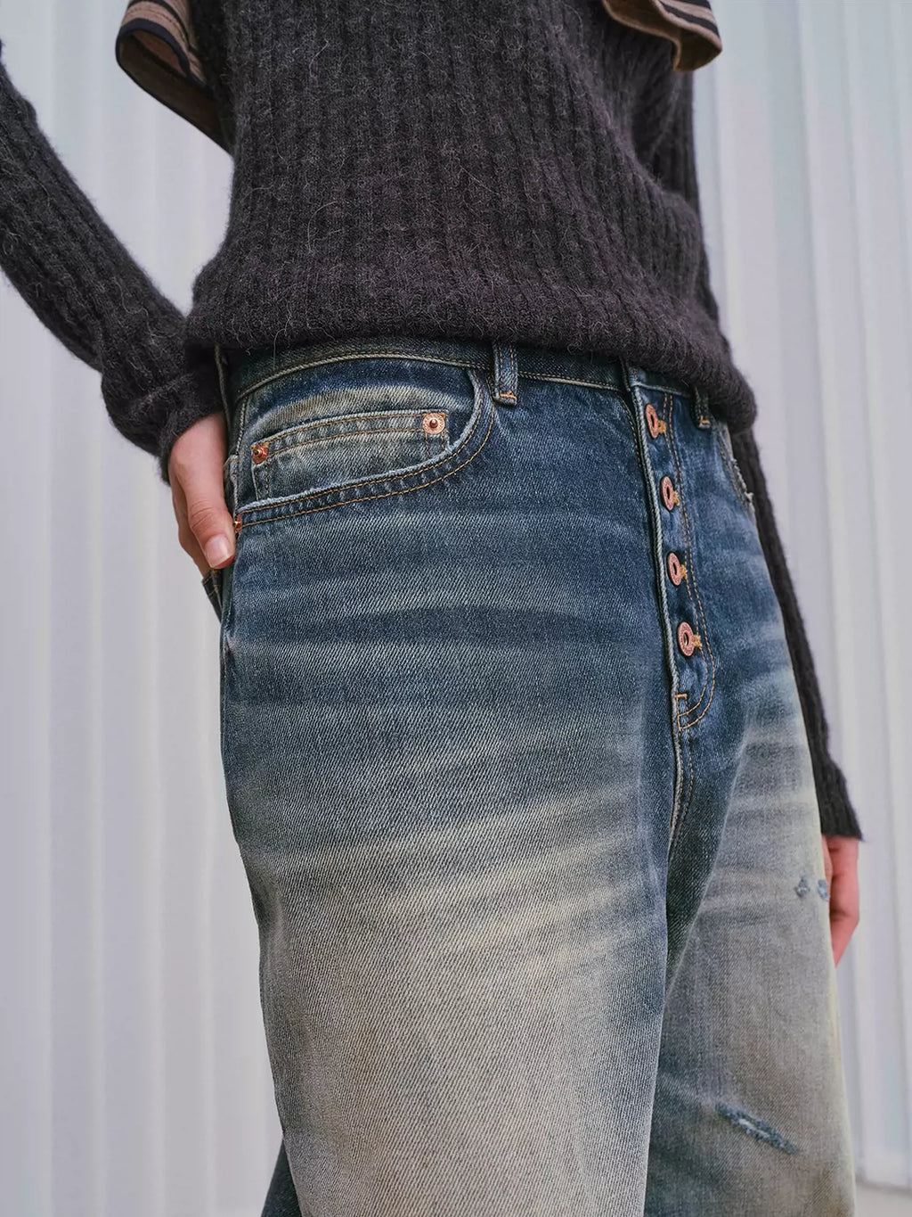 Premium Mud-Wash Wide-Leg Jeans
