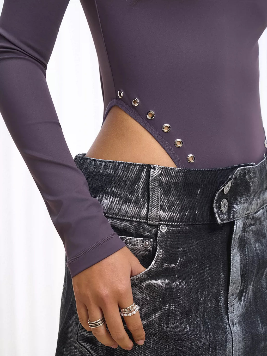 Studded Crewneck Knit Bodysuit