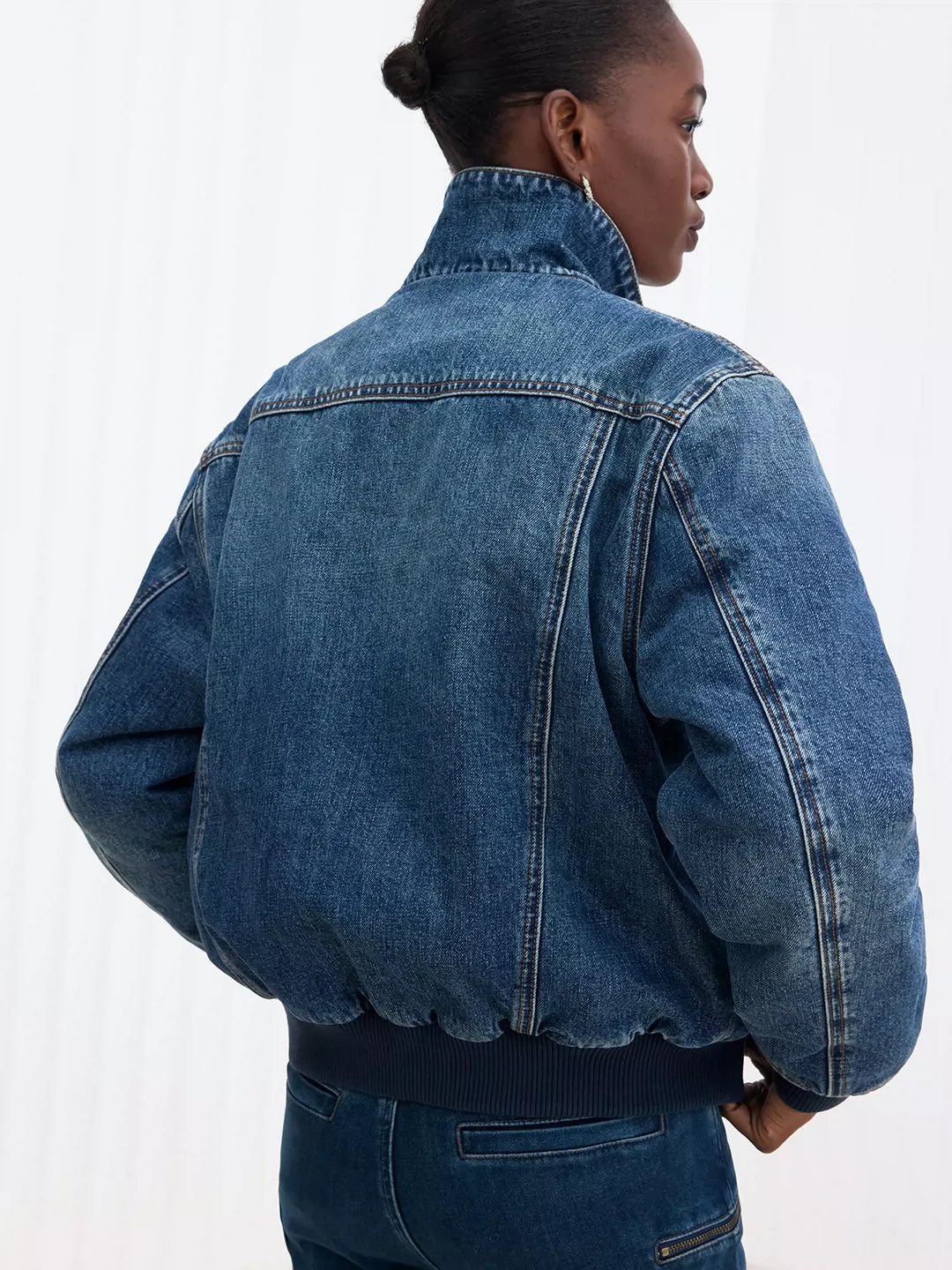 IFIKNOW Custom-Ribbed Washed Denim Padded Jacket
