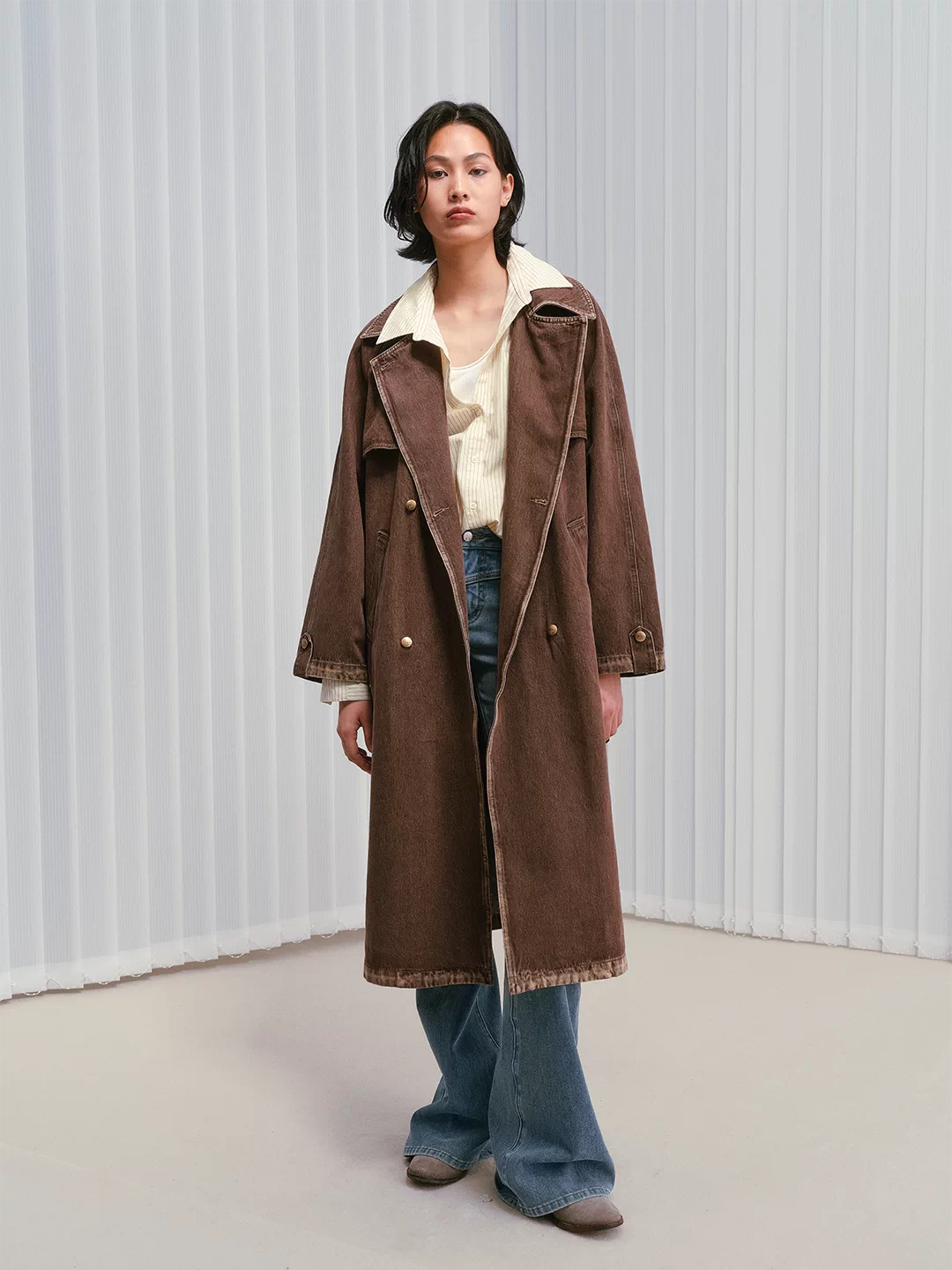 Belted Washed Denim Trench Coat