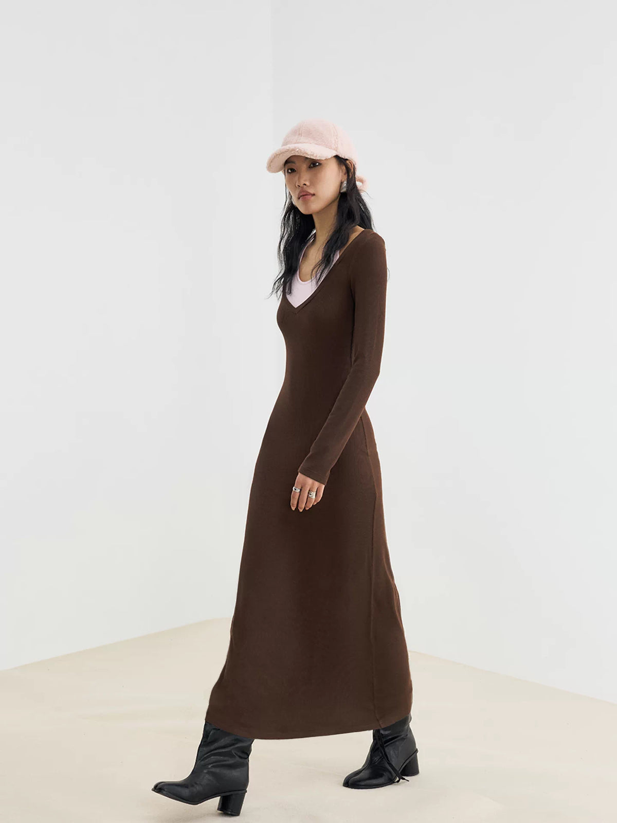 Contrast Mock-Layered Maxi Dress