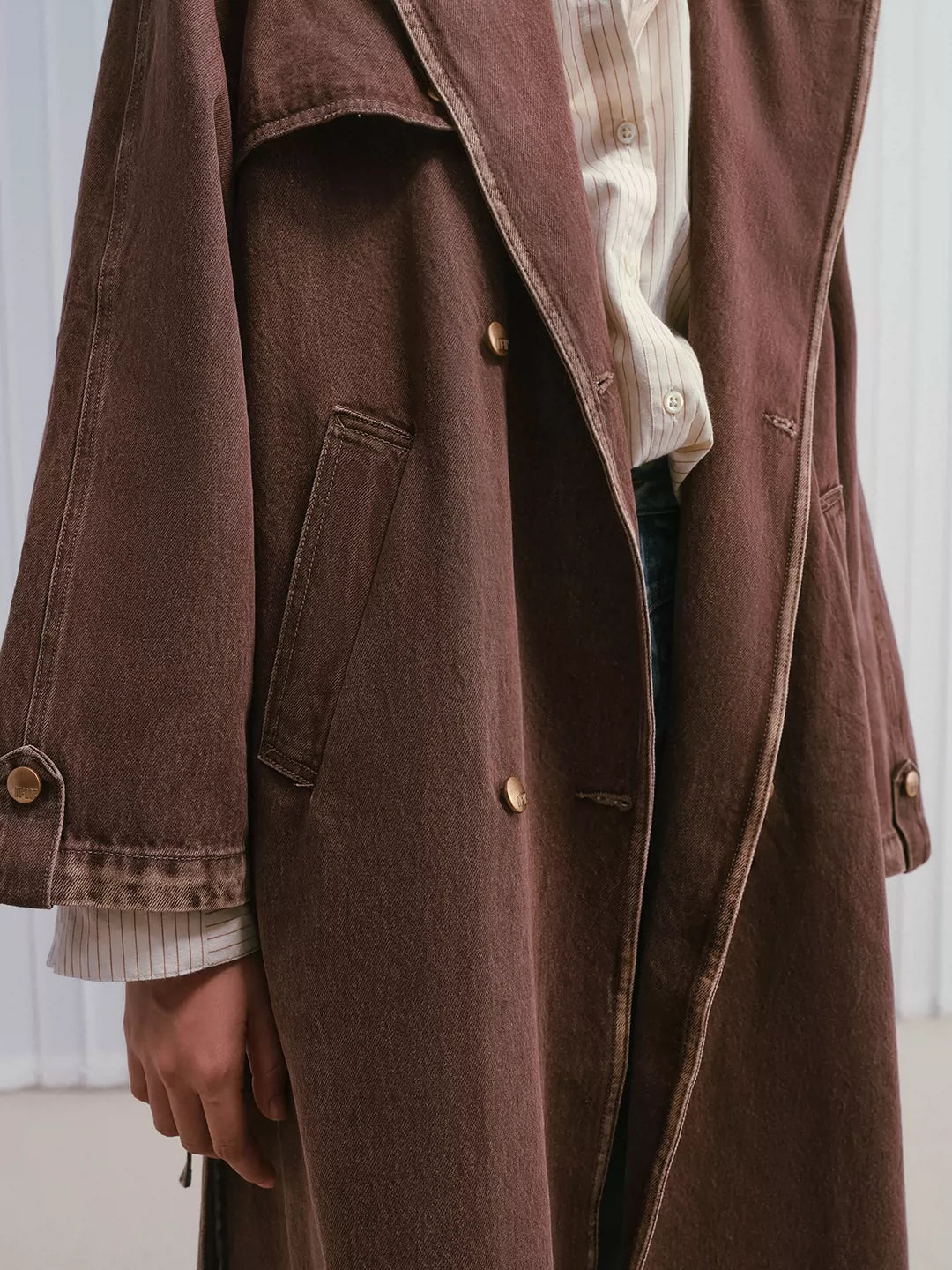 Belted Washed Denim Trench Coat
