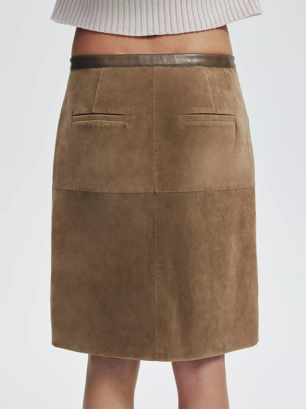 Khaki Suede Cargo Midi Skirt