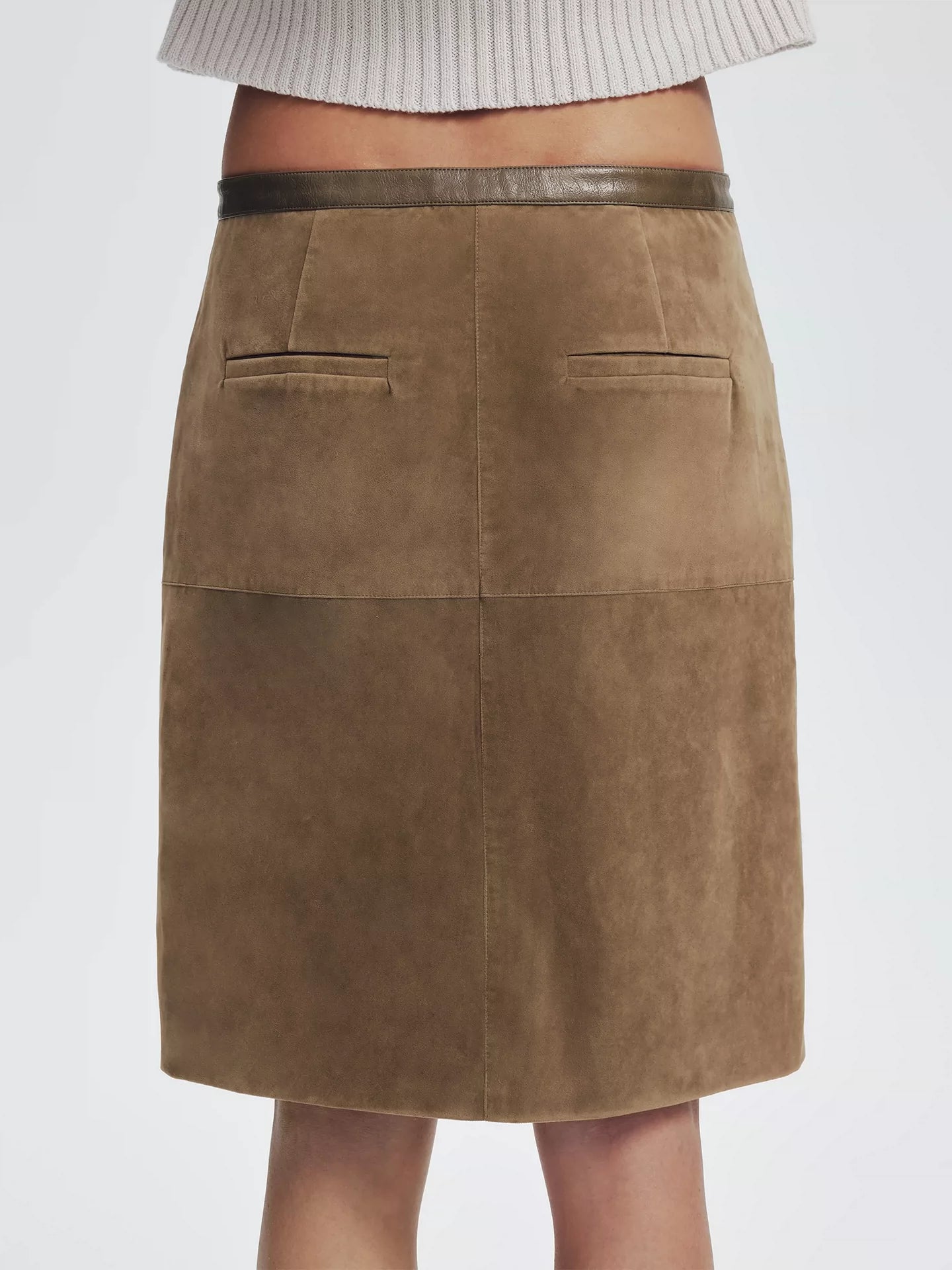 Khaki Suede Cargo Midi Skirt