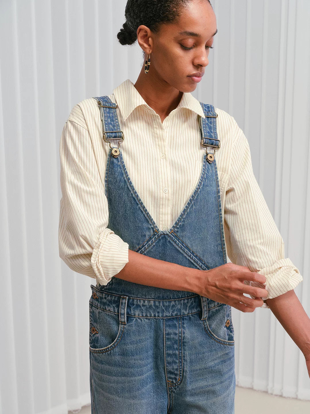 Premium Wash V-Neck Denim Jumpsuit