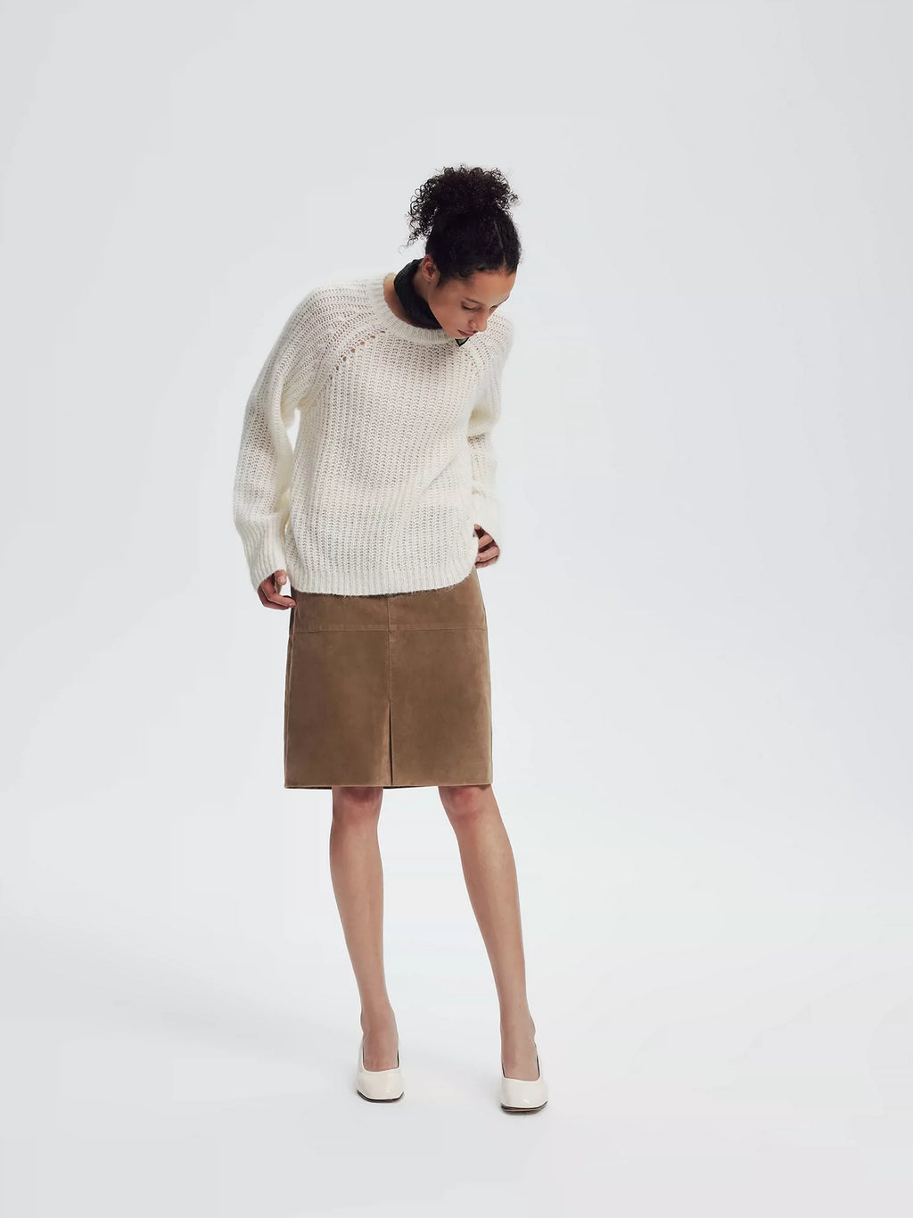 White Sheer Alpaca Cropped Sweater