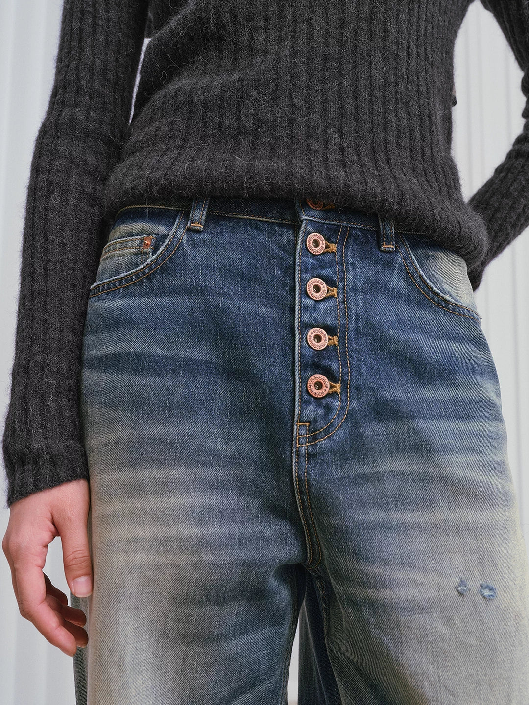Premium Mud-Wash Wide-Leg Jeans