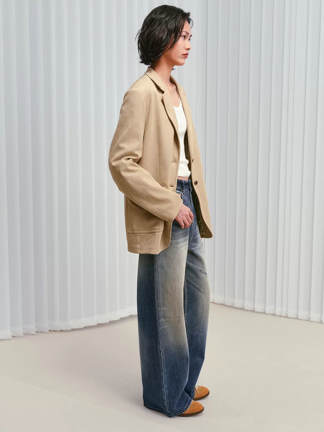 IFIKNOW Oversized Vintage Suede Blazer