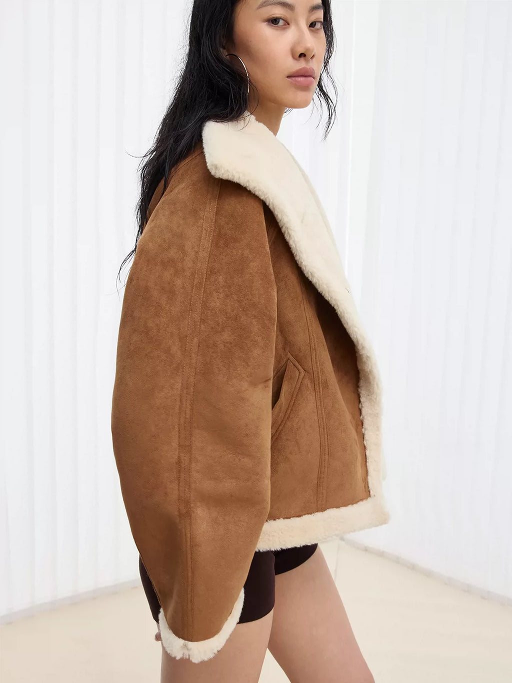 Asymmetric-Collar Oversized Faux Shearling Coat