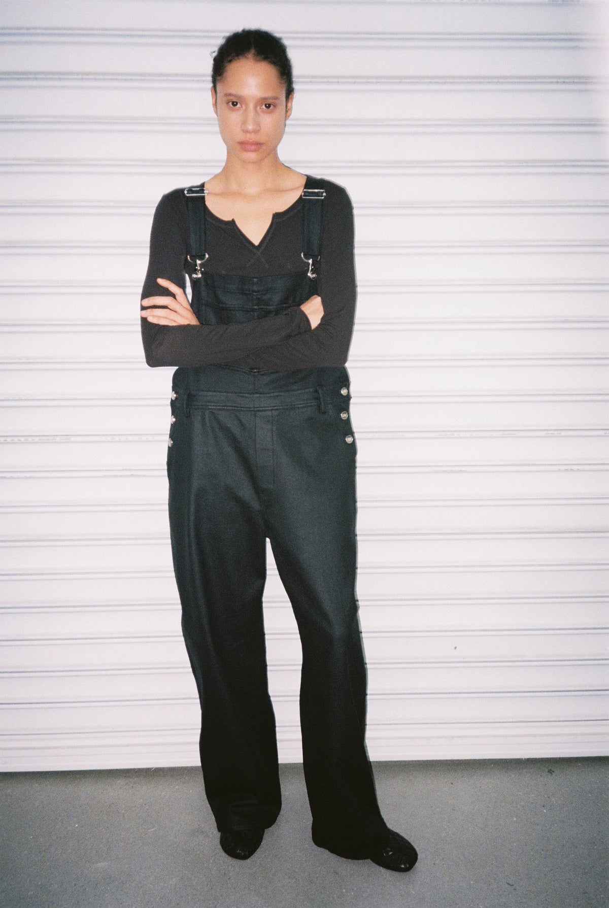 Black Waxed Denim Overalls