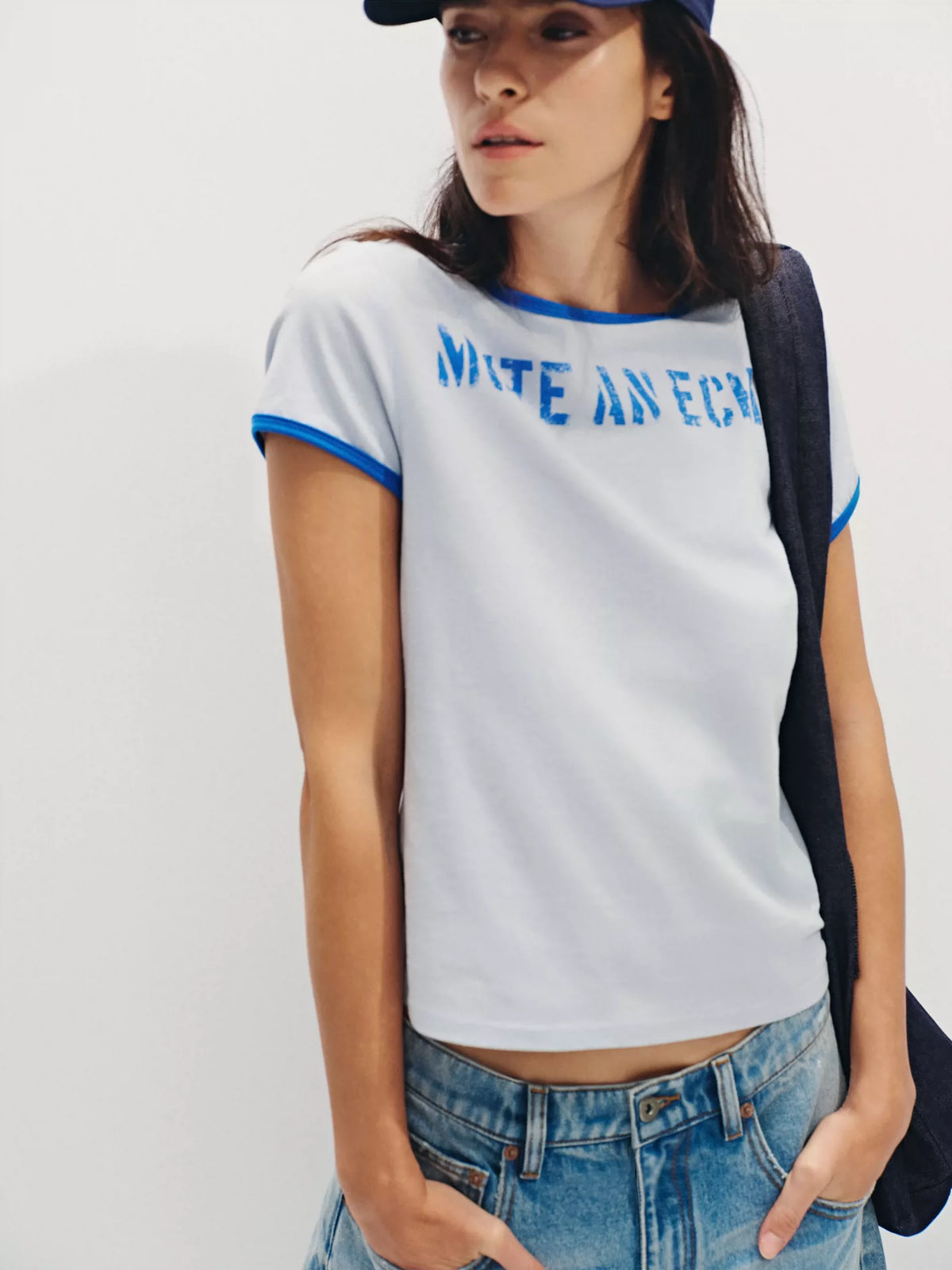 "Static Noise" Linen-Blend Ringer Tee