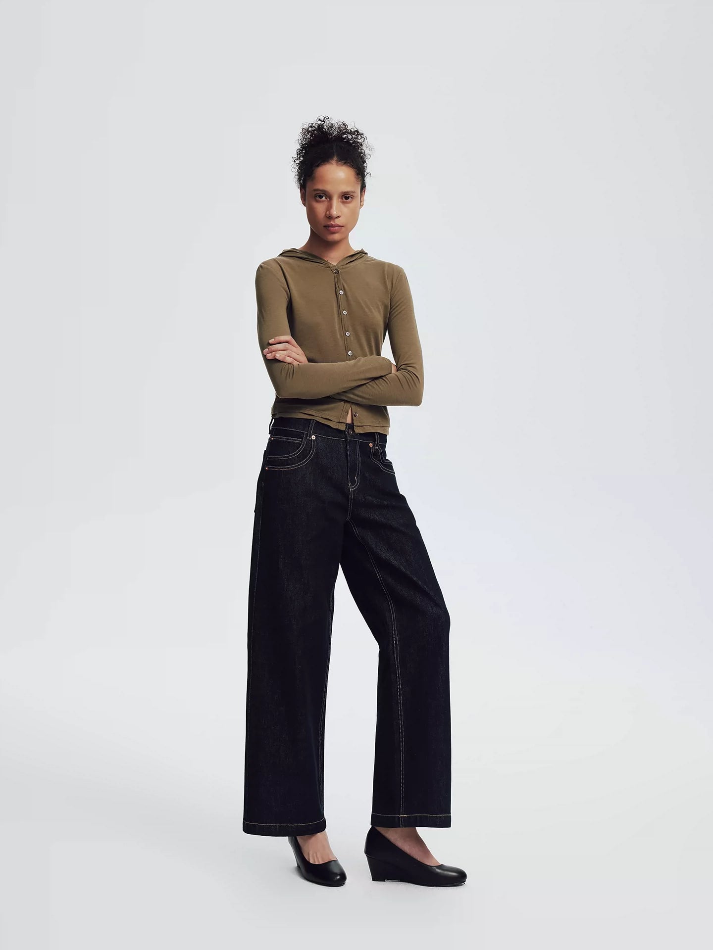 Raw Denim Cropped Flare Jeans